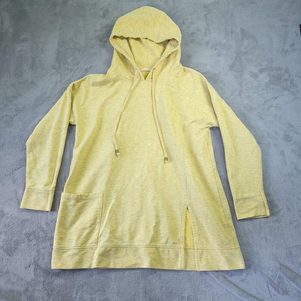 Soft Surroundings Soho Pullover Hoodie Medium Heather Yellow Oversize Side Slit